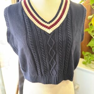 Witty fox Sweater vest size large Navy Cable Knit V-Neck Sweater Vest